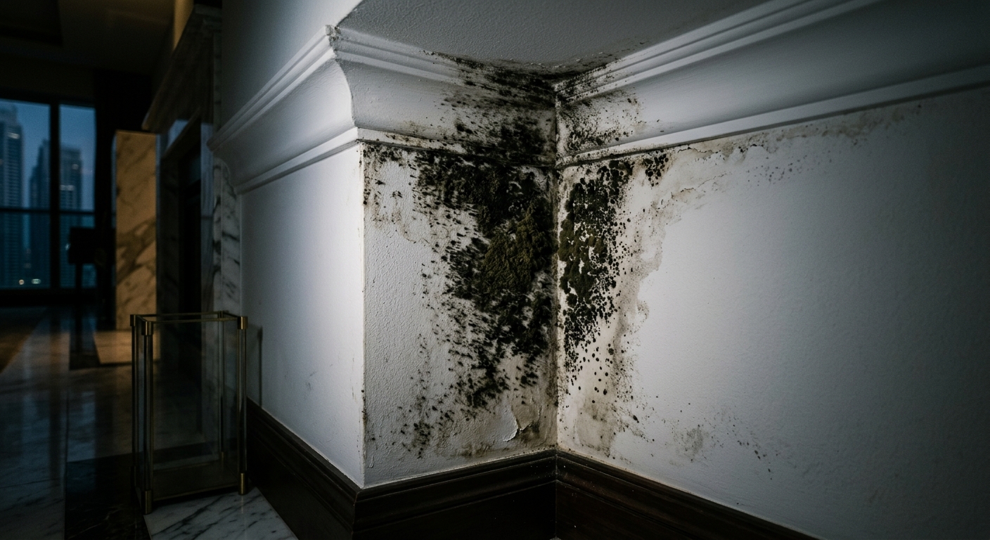 Black mold growing in corner of Dubai luxury apartment